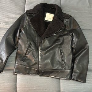 Zara Black Faux Leather Kids moto Jacket distressed